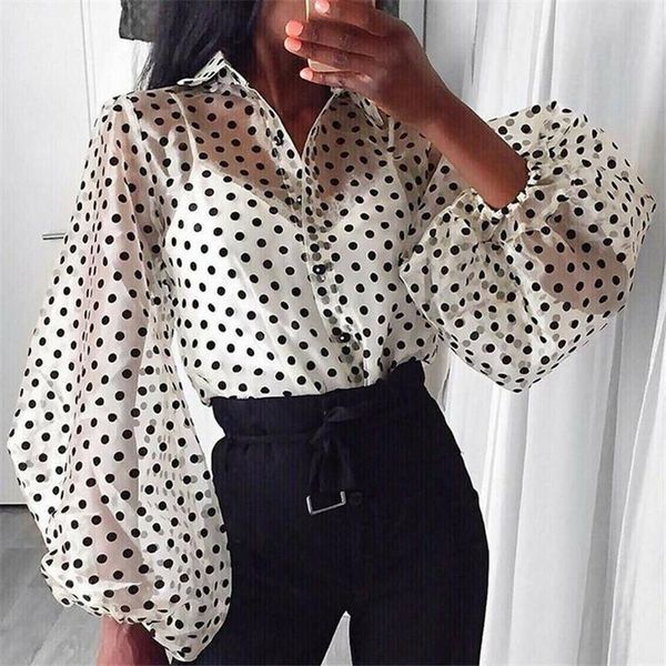 womens shirt women lace mesh sheer see through blouse long sleeve shirts polka dot printed puff button up perspective, White
womens shirt women lace mesh sheer see through blouse long sleeve shirts polka dot printed puff button up perspective, White