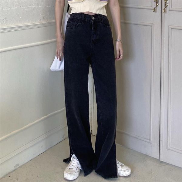 women jean 2021 trousers split waist streetwear denim straight fashion elegant casual all-match loose wide leg women's pants & capris, Black;white
women jean 2021 trousers split waist streetwear denim straight fashion elegant casual all-match loose wide leg women's pants & capris, Black;white