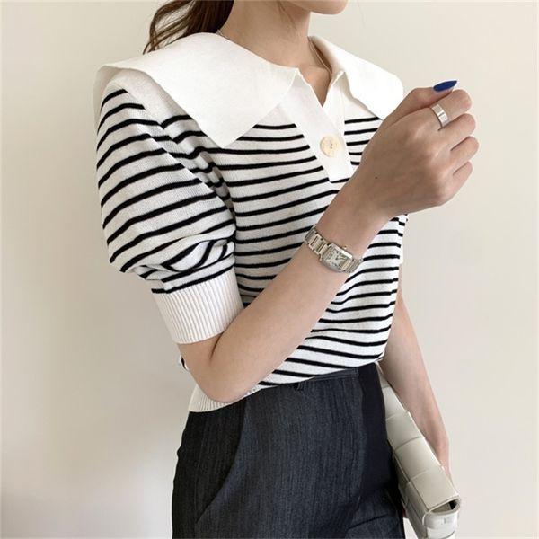 hzirip 2021 vintage loose striped all match thin office lady work pullover short sleeve slim knitted sweaters womens, White;black
hzirip 2021 vintage loose striped all match thin office lady work pullover short sleeve slim knitted sweaters womens, White;black