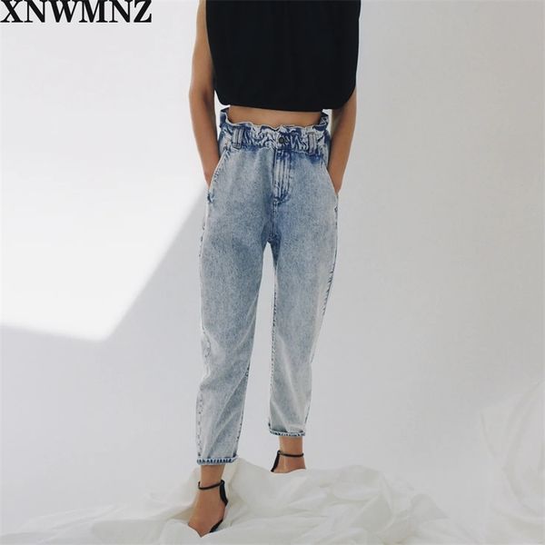 women baggy paperbag high-waist jeans elastic waist front pockets casual chic light blue female pants 210520
women baggy paperbag high-waist jeans elastic waist front pockets casual chic light blue female pants 210520