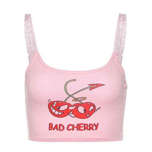 women summer spaghetti strap ruffles crop pink cartoon bad cherry print camisole cute backless slim sling vest streetwe, White
women summer spaghetti strap ruffles crop pink cartoon bad cherry print camisole cute backless slim sling vest streetwe, White