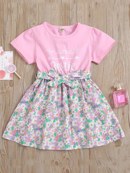 toddler girls floral and heart print belted dress she, Red;yellow 
toddler girls floral and heart print belted dress she, Red;yellow