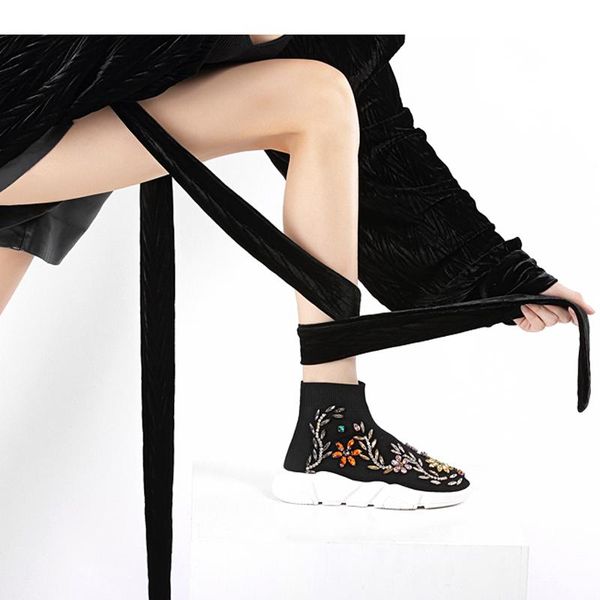 boots woman bling rhinestone flower embellished stretch socks girl's winter flat plush breathable crystal ankle shoes, Black
boots woman bling rhinestone flower embellished stretch socks girl's winter flat plush breathable crystal ankle shoes, Black