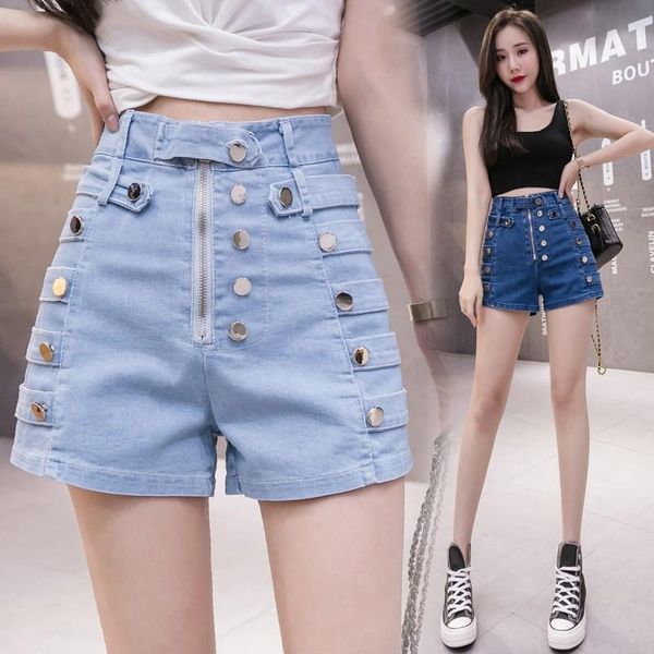 women's shorts 2021 summer denim high waist slimming casual side metal breasted zipper wide-leg, White;black
women's shorts 2021 summer denim high waist slimming casual side metal breasted zipper wide-leg, White;black