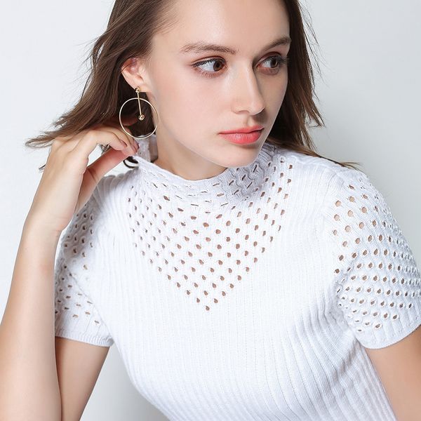 sweaters 2021 spring and summer hollow short-sleeved woman half high round neck pullover fashion slim knitted shirt, White;black
sweaters 2021 spring and summer hollow short-sleeved woman half high round neck pullover fashion slim knitted shirt, White;black