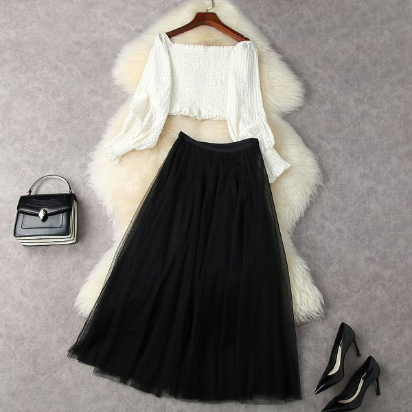 european and american women's wear spring 2022 new long sleeve lantern sleeve shirt single collar pleated skirt fashion suits, White
european and american women's wear spring 2022 new long sleeve lantern sleeve shirt single collar pleated skirt fashion suits, White