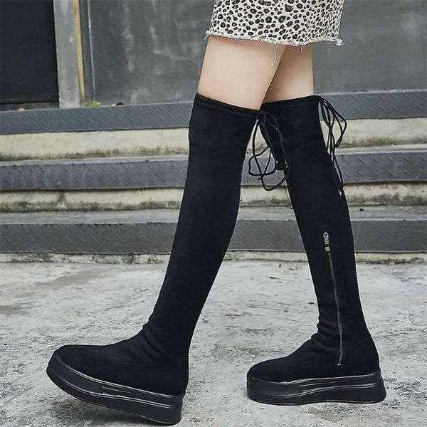 boots thigh high fashion sneakers women lace up velvet heel over the knee female chunky platform oxfords casual shoes, Black
boots thigh high fashion sneakers women lace up velvet heel over the knee female chunky platform oxfords casual shoes, Black