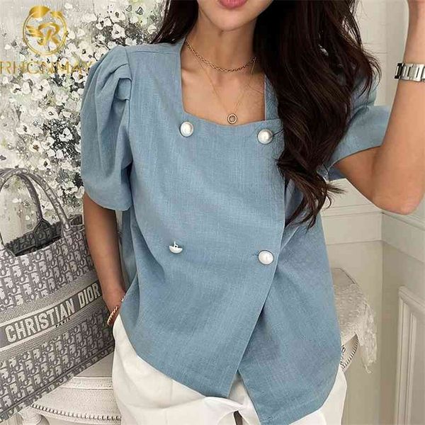 women shirt summer korean chic french temperament square collar double breasted loose all-match puff sleeve blouse 210520, White
women shirt summer korean chic french temperament square collar double breasted loose all-match puff sleeve blouse 210520, White