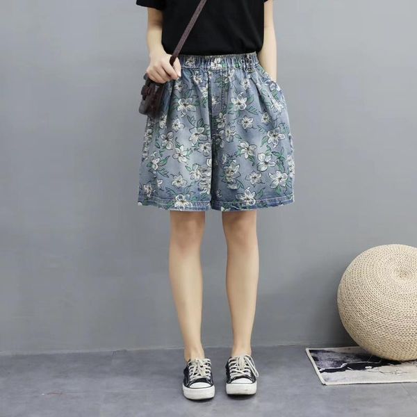 women's jeans elastic high waist vintage denim shorts women summer casual art floral print cotton femme short pants ladies bottom, Blue
women's jeans elastic high waist vintage denim shorts women summer casual art floral print cotton femme short pants ladies bottom, Blue