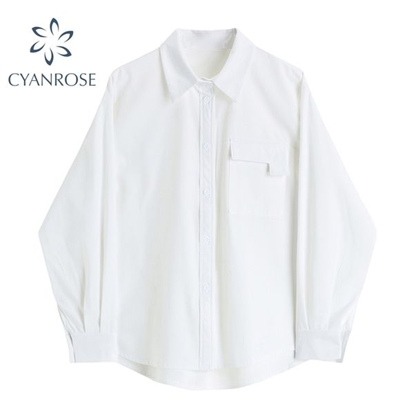blouses or for woman korean solid color simple office lady loose long sleeve turn down collar spring female shirt 210515, White
blouses or for woman korean solid color simple office lady loose long sleeve turn down collar spring female shirt 210515, White