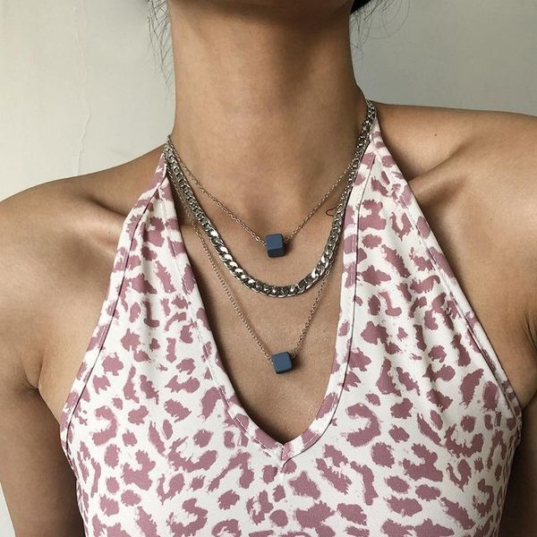 chains ins wind advanced haze blue resin square pendant double layer necklace simple clavicle chain, Silver
chains ins wind advanced haze blue resin square pendant double layer necklace simple clavicle chain, Silver