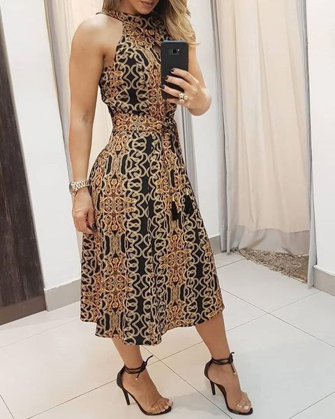 casual dresses women's print halter dress summer fashion wild sleeveless high waist elastic lace up ladies elegant slim fitting midi, Black;gray
casual dresses women's print halter dress summer fashion wild sleeveless high waist elastic lace up ladies elegant slim fitting midi, Black;gray