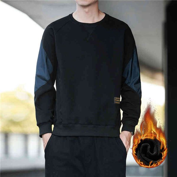men's loose cotton autumn long sve round neck large color matching plush men's sweater, Black
men's loose cotton autumn long sve round neck large color matching plush men's sweater, Black