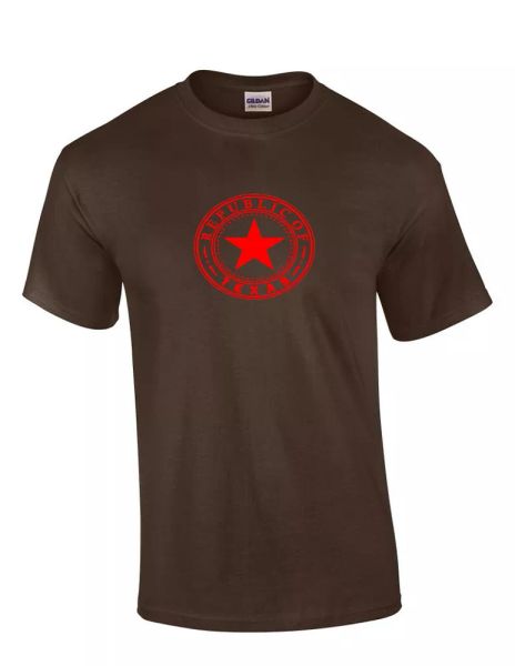 red seal republic of texas on dark brown cotton t-shirt lone star state shirt, White;black
red seal republic of texas on dark brown cotton t-shirt lone star state shirt, White;black