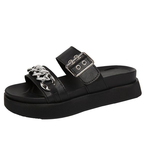 slippers women's thick bottom chain fashion ladies pu leather sandals platform buckle women shoe comfor female footwear 2021, Black
slippers women's thick bottom chain fashion ladies pu leather sandals platform buckle women shoe comfor female footwear 2021, Black