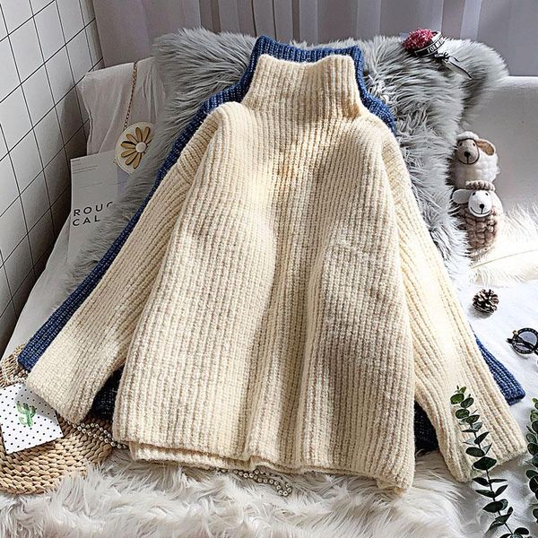 women's sweaters thick winter warm turtleneck women sweater and pullovers solid white loose casual all match homewear pulls coats, White;black
women's sweaters thick winter warm turtleneck women sweater and pullovers solid white loose casual all match homewear pulls coats, White;black