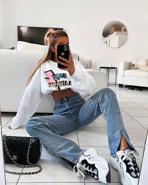 fashion jeans high waist open cut women's washed and worn out daddy pants casual versatile straight trend, Blue
fashion jeans high waist open cut women's washed and worn out daddy pants casual versatile straight trend, Blue