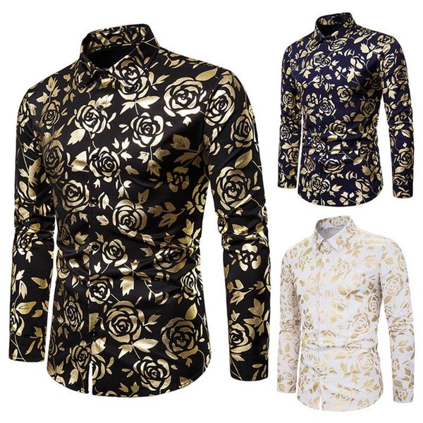 men's casual shirts 2021 party blouses full golden rose bronzing printed shirt designer clothes men clothing slim nightclub, White;black
men's casual shirts 2021 party blouses full golden rose bronzing printed shirt designer clothes men clothing slim nightclub, White;black