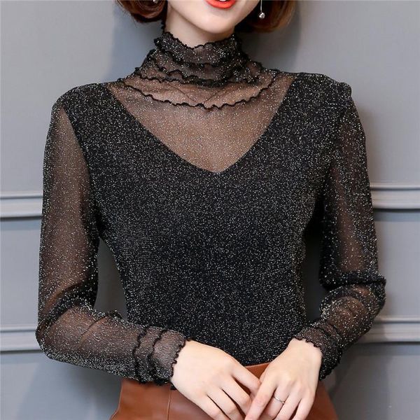 high collar black slim shirt women long sleeve solid color blouse turtleneck lace mesh chiffon blusas women's blouses & shirts, White
high collar black slim shirt women long sleeve solid color blouse turtleneck lace mesh chiffon blusas women's blouses & shirts, White