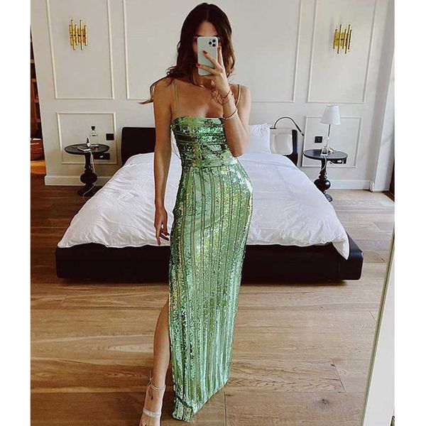 luxury party evening dress 2021 women's suspender split sequin skirt, White;pink 
luxury party evening dress 2021 women's suspender split sequin skirt, White;pink