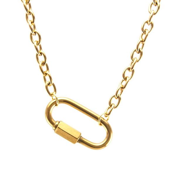 gold color women necklace heavy cable chain stainless steel shackle carabiner snap hook charm clasp fashion choker pendant necklaces, Silver
gold color women necklace heavy cable chain stainless steel shackle carabiner snap hook charm clasp fashion choker pendant necklaces, Silver