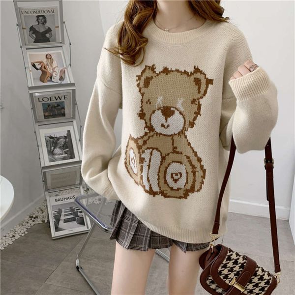 blue bear sweater autumn loose wind soft waxy round neck knitted top, White;black
blue bear sweater autumn loose wind soft waxy round neck knitted top, White;black