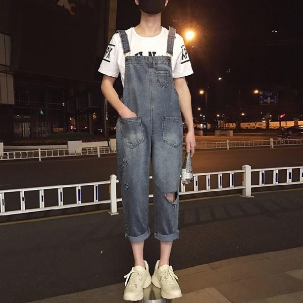 men's jeans hip hop style mens hole ripped overalls casual streetwear ankle length cargo pants denim suspenders trousers rompers, Blue
men's jeans hip hop style mens hole ripped overalls casual streetwear ankle length cargo pants denim suspenders trousers rompers, Blue