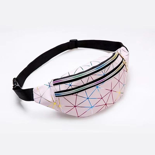 holographic waist bags women pink silver fanny pack female belt bag black geometric packs laser chest phone pouch