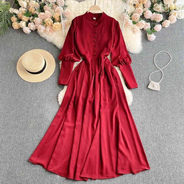 vintage single breasted long dress women purple/pink/red a-line lantern sleeve high waist casual female slim robe 210426, Black;gray
vintage single breasted long dress women purple/pink/red a-line lantern sleeve high waist casual female slim robe 210426, Black;gray