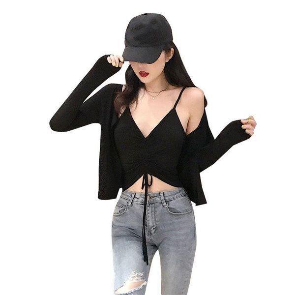 women's vests 2021 spring summer fashion women casual drawstring v-neck sling+ short paragraph cardigan coat pant 2 pieces set, Black;white
women's vests 2021 spring summer fashion women casual drawstring v-neck sling+ short paragraph cardigan coat pant 2 pieces set, Black;white