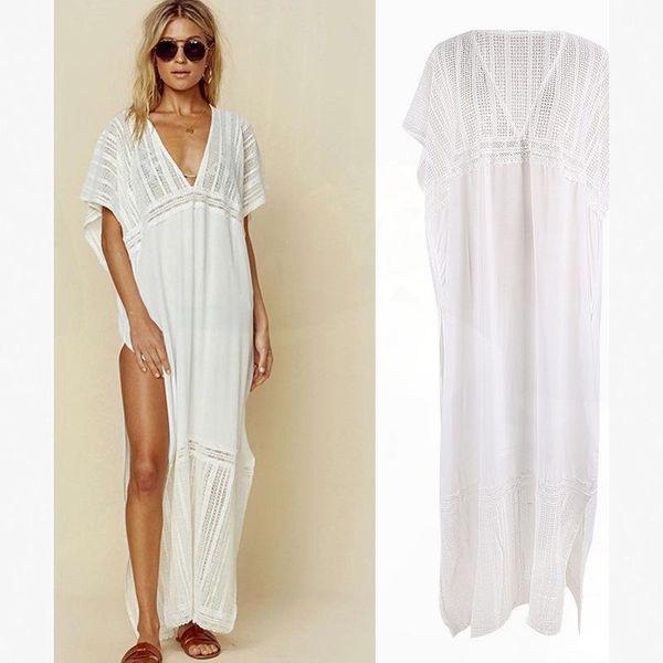 long cover up swimwear ups beach dress white tunics beachwear dresses for the pareos de playa mujer coverups women's, White;black
long cover up swimwear ups beach dress white tunics beachwear dresses for the pareos de playa mujer coverups women's, White;black