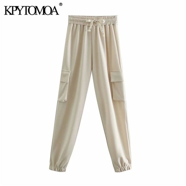 women chic fashion side pockets cargo pants vintage high elastic waist with drawstring female ankle trousers mujer 210421, Black;white
women chic fashion side pockets cargo pants vintage high elastic waist with drawstring female ankle trousers mujer 210421, Black;white