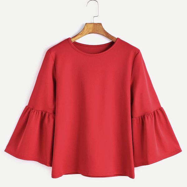 women's t-shirt style summer urban casual solid color trumpet sleeve woman tshirts, White
women's t-shirt style summer urban casual solid color trumpet sleeve woman tshirts, White