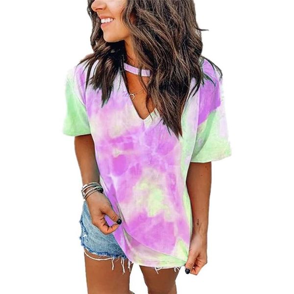 women's t-shirt short sleeve fashion women summer ladies v neck female pullover loose tie-dye for, White
women's t-shirt short sleeve fashion women summer ladies v neck female pullover loose tie-dye for, White