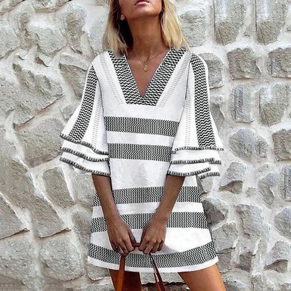 summer mini dresses women fashion stripe print loose dress flare sleeve 2021 lotus ruffle casual beach women's swimwear, White;black
summer mini dresses women fashion stripe print loose dress flare sleeve 2021 lotus ruffle casual beach women's swimwear, White;black
