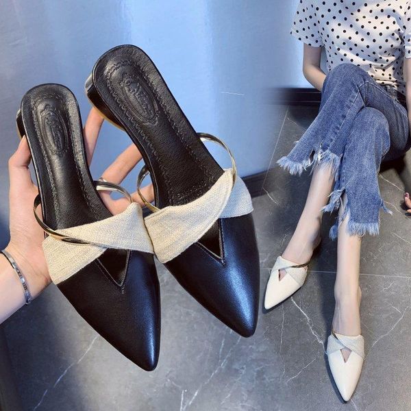 baotou half slippers female 2021 summer metal decoration color matching medium thick heel pointed toe shoes large size, Black
baotou half slippers female 2021 summer metal decoration color matching medium thick heel pointed toe shoes large size, Black