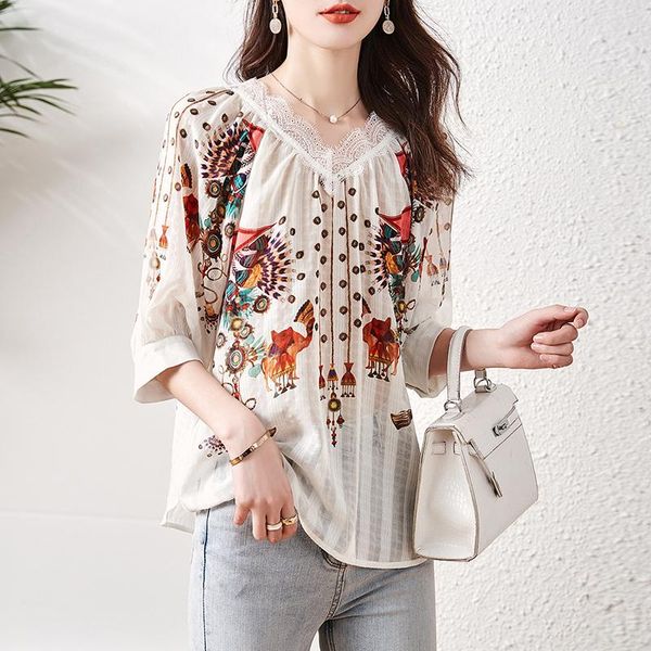 women's blouses & shirts v-neck lace stitching chiffon shirt women 2021 summer loose print blusas de moda sexys, White
women's blouses & shirts v-neck lace stitching chiffon shirt women 2021 summer loose print blusas de moda sexys, White