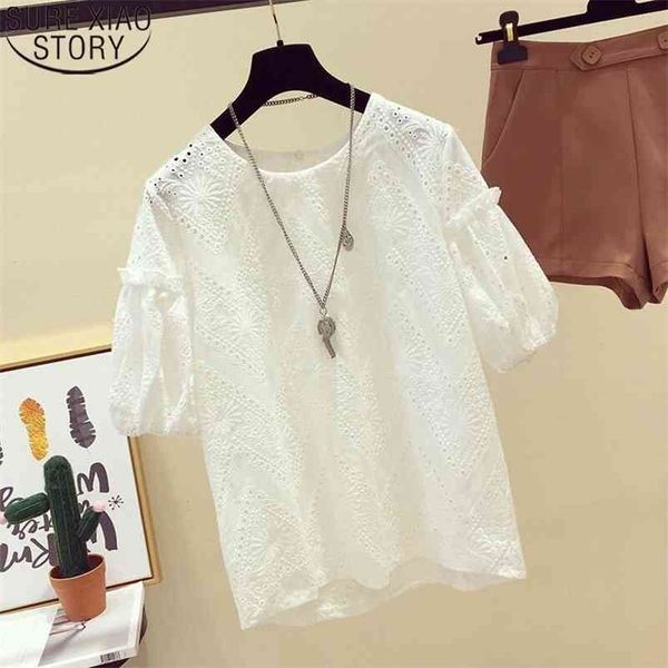 white lace blouse women summer hook flower short sleeve korean fashion round collar loose blusas 13439 210506
white lace blouse women summer hook flower short sleeve korean fashion round collar loose blusas 13439 210506