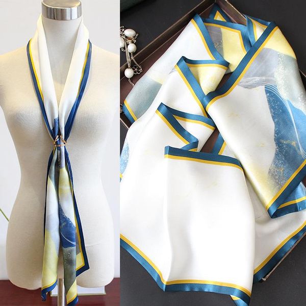 scarves double-layer silk long scarf ladies small ribbon embossed mulberry all-match fashion, Blue;gray 
scarves double-layer silk long scarf ladies small ribbon embossed mulberry all-match fashion, Blue;gray