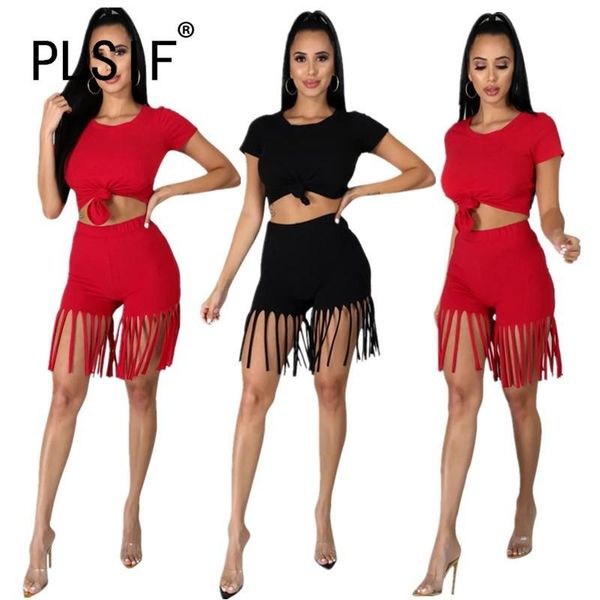 women solid o neck 2 pieces crop and shorts set summer tassel matching women's tracksuits, Gray
women solid o neck 2 pieces crop and shorts set summer tassel matching women's tracksuits, Gray