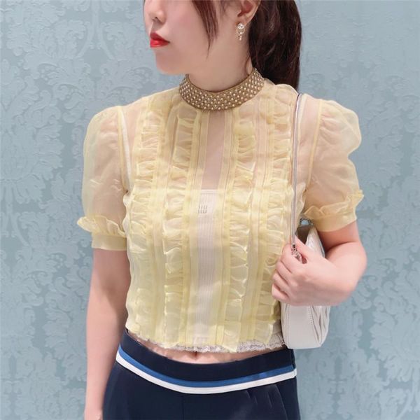women's blouses & shirts summer runway women 2021 korean fashion crystal stand collar short sleeve chifofn womens blusas mujer, White
women's blouses & shirts summer runway women 2021 korean fashion crystal stand collar short sleeve chifofn womens blusas mujer, White