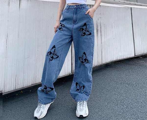loose high waist slim butterfly print straight-leg pants fashion all-match casual wide-leg jeans women's, Blue
loose high waist slim butterfly print straight-leg pants fashion all-match casual wide-leg jeans women's, Blue