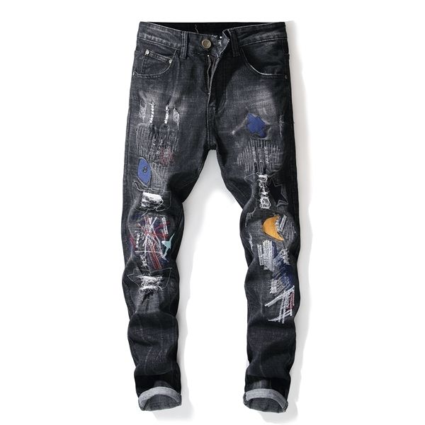 black ripped jeans men slim fit stretch fashion embroidered patterns distressed streetwear hip hip male denim pants punk style x0621, Blue
black ripped jeans men slim fit stretch fashion embroidered patterns distressed streetwear hip hip male denim pants punk style x0621, Blue