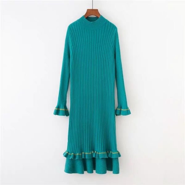 green pink stand collar long sleeve ruffle knitted solid knee length sheath bodycon autumn winter dress elegant d1384 210514, Black;gray
green pink stand collar long sleeve ruffle knitted solid knee length sheath bodycon autumn winter dress elegant d1384 210514, Black;gray