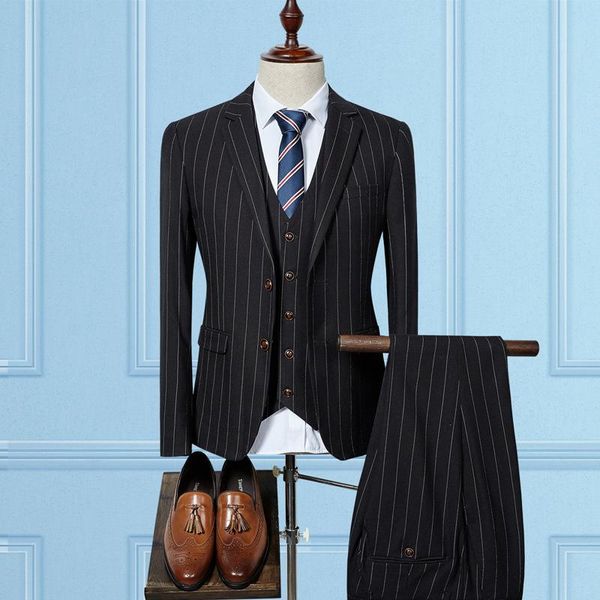 men's classic striped korean version of the double button suit suit, fit business casual three-piece for men suits & blazers, White;black
men's classic striped korean version of the double button suit suit, fit business casual three-piece for men suits & blazers, White;black