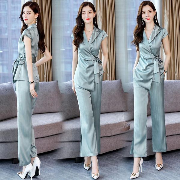 women 2 pieces sets 2021 summer short sleeve striped shirt blouse +long wide leg pants trousers lady two piece suits women's, White
women 2 pieces sets 2021 summer short sleeve striped shirt blouse +long wide leg pants trousers lady two piece suits women's, White