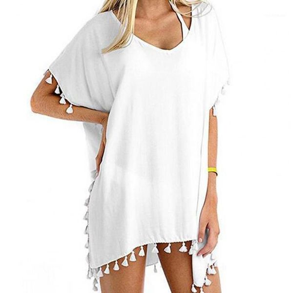 women's swimwear summer beach wear women swimsuit cover up solid color tassel square v neck short sleeve dress beachwear bathing suit, White;black
women's swimwear summer beach wear women swimsuit cover up solid color tassel square v neck short sleeve dress beachwear bathing suit, White;black