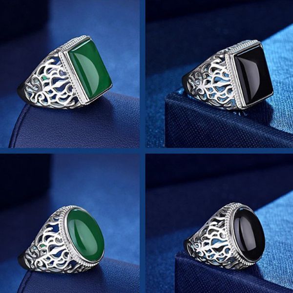 live broadcast korean version green agate dan men's chalcedony fashion opening ring, Silver
live broadcast korean version green agate dan men's chalcedony fashion opening ring, Silver