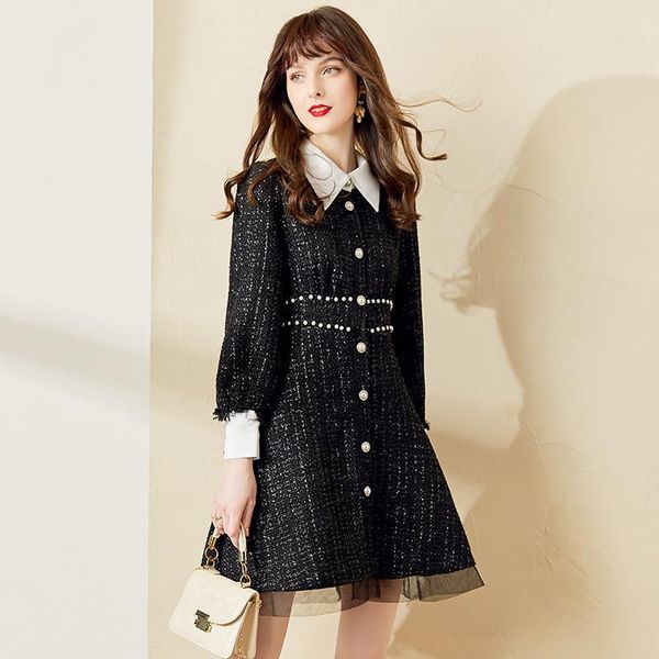 casual dresses designers runway fashion autumn winter beading tweed woolen dress women long sleeve office vestidos 2021, Black;gray
casual dresses designers runway fashion autumn winter beading tweed woolen dress women long sleeve office vestidos 2021, Black;gray