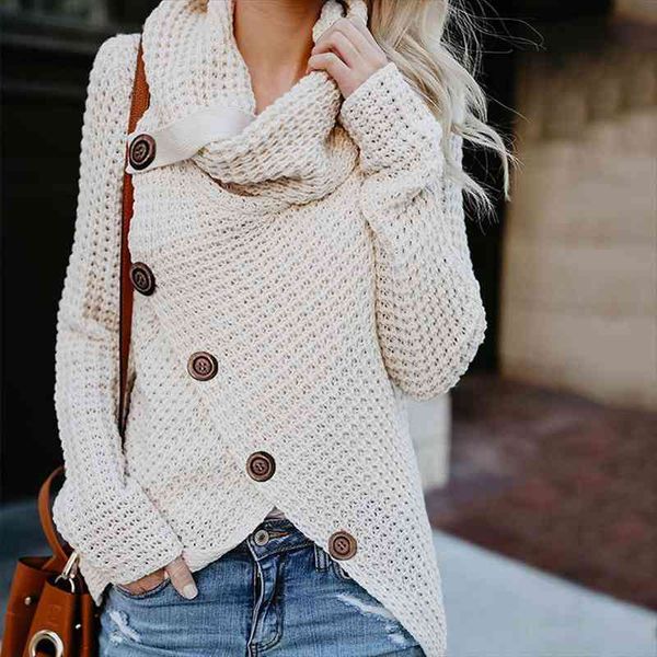 women turtleneck knitted sweaters autumn winter solid irregular hem long sleeve pullover jumper fashion button loose sweater, White;black
women turtleneck knitted sweaters autumn winter solid irregular hem long sleeve pullover jumper fashion button loose sweater, White;black